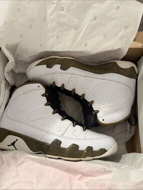 Jordan White and Olive Green High-Top Basketball Sneakers